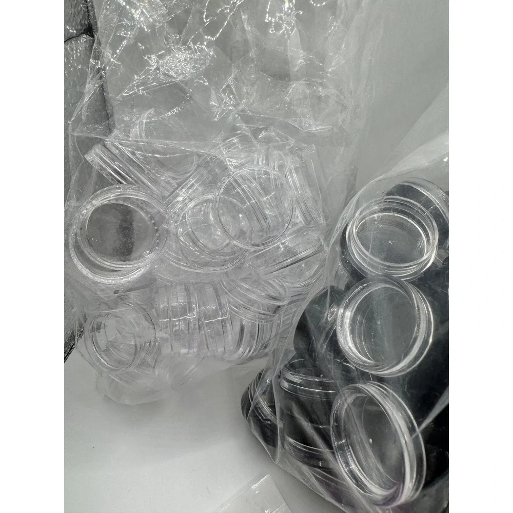 Bulk Empty Cosmetic Jars Clear and Black Lids with Spatulas Travel Sample Pots